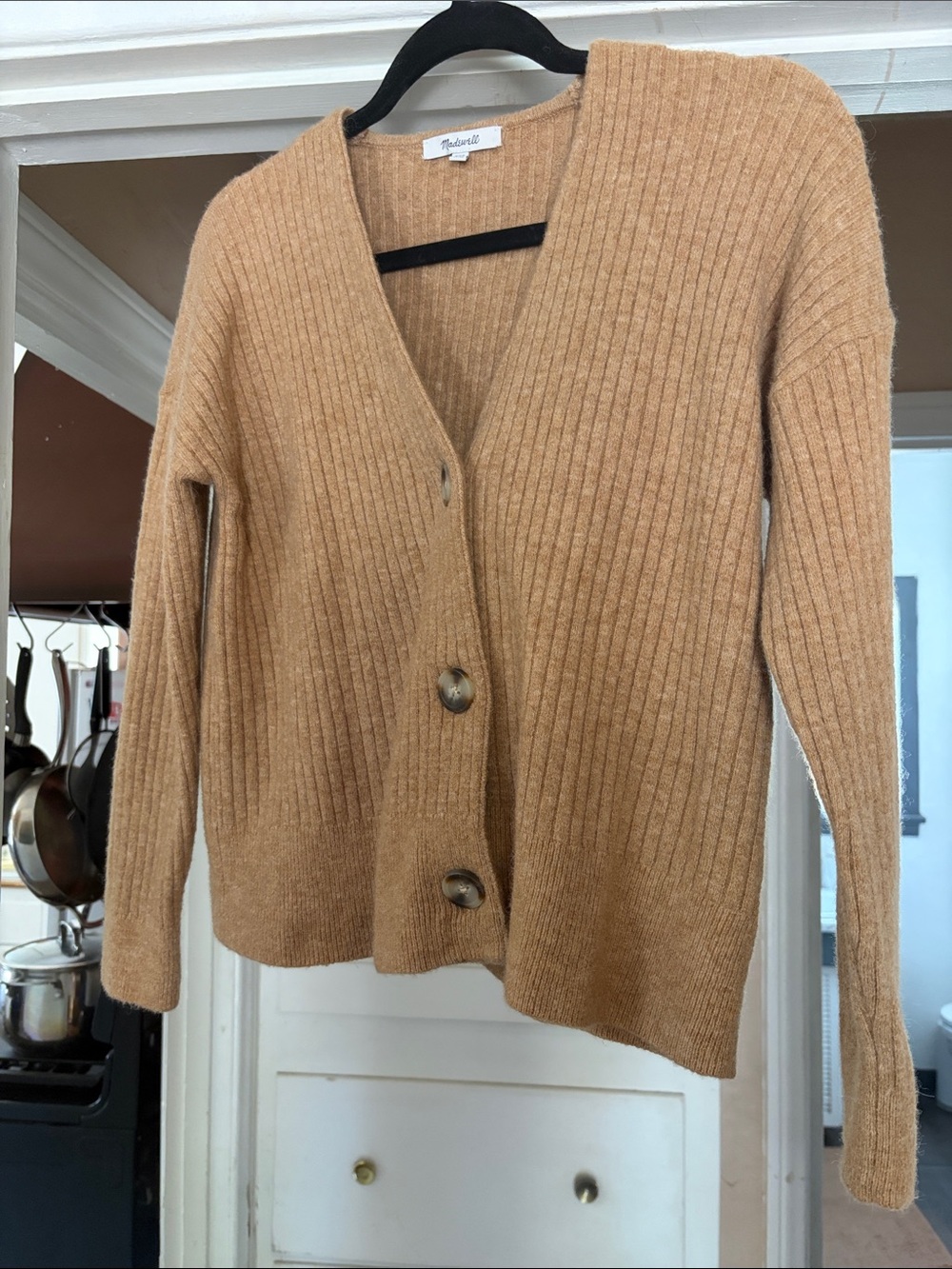 Madewell XXS Wool Alpaca blend Button-Front Ribbed Cardigan Sweater - Camel
